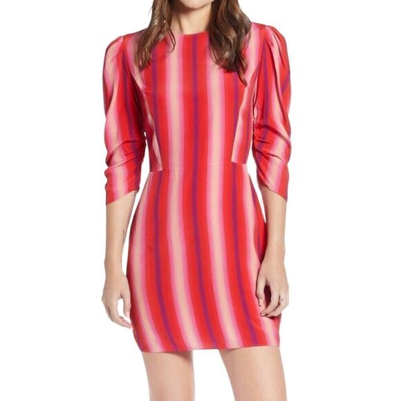 Something Navy Arielle Charnas Striped Goji Bold Summer Mini Dress Pink XS - Picture 1 of 6